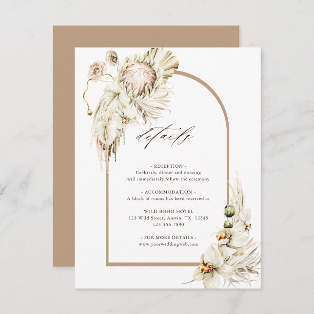 Boho Protea Pampas Grass Arch Wedding Details Enclosure Card (Front/Back)