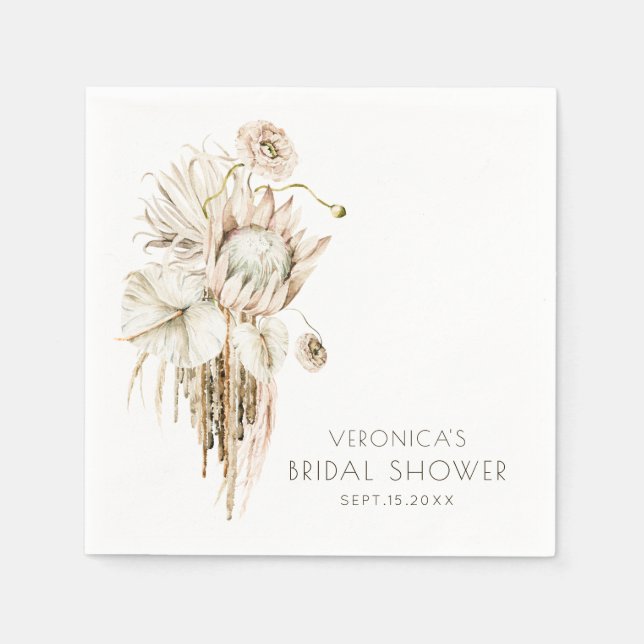 Boho Protea Pampas Grass Bridal Shower Napkin (Front)