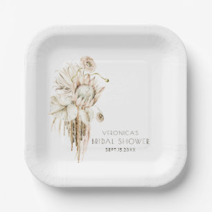 Boho Protea Pampas Grass Bridal Shower  Paper Plate