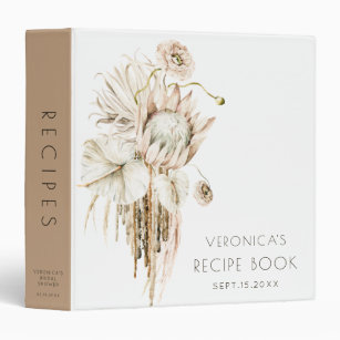 Boho Protea Pampas Grass Bridal Shower Recipe Book Binder