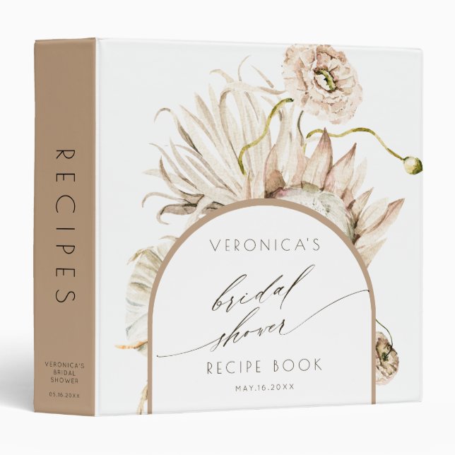Boho Protea Pampas Grass Bridal Shower Recipe Book Binder (Front/Spine)