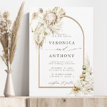 Boho Protea Pampas Grass Floral Arch Wedding Invitation<br><div class="desc">This wedding invitation features painted watercolor protea,  white orchids,  dry pampas grass,  white anthuriums,  wildflowers,  leaves with an arch frame,  and a camel colour background on the back. For more advanced customization of this design,  please click the "customize further" link. Matching items are also available.</div>