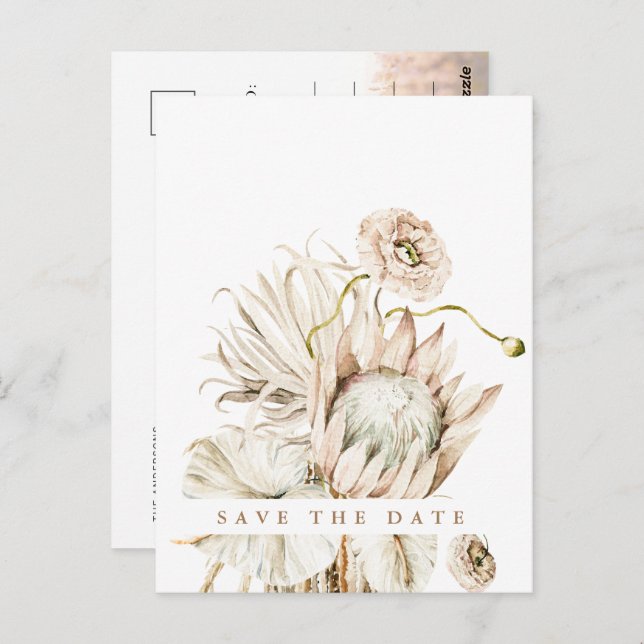 Boho Protea Pampas Grass Save the Date Photo Postc Postcard (Front/Back)