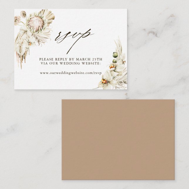 Boho Protea Pampas Grass Wedding Website RSVP Enclosure Card (Front/Back)