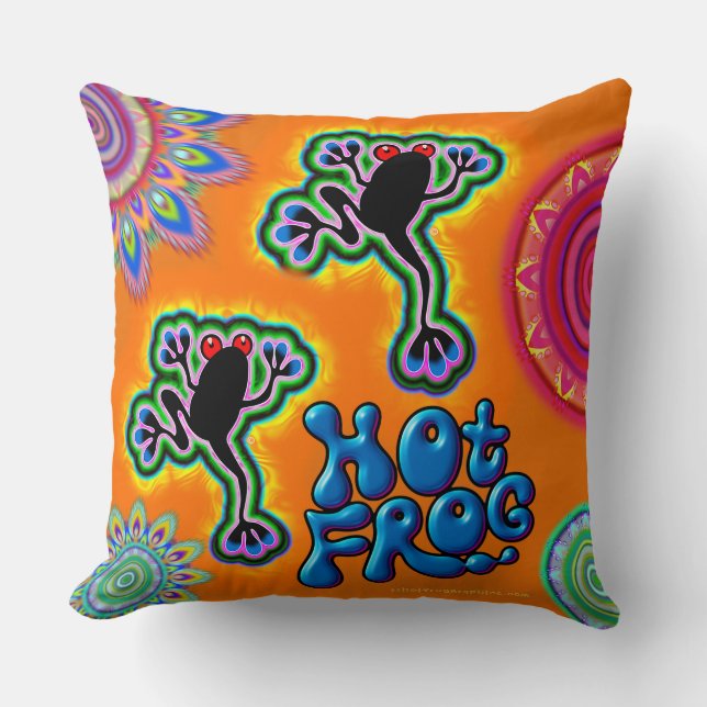 Boho psychedelic hot frog throw cushion (Front)