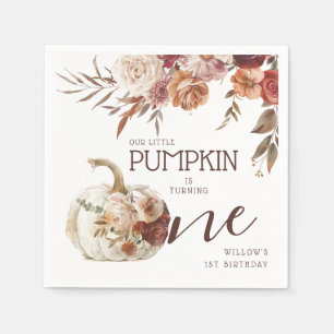 Boho Pumpkin Autumn Bloom 1st Birthday Napkin