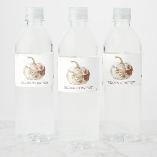 Boho Pumpkin Autumn Bloom 1st Birthday Water Bottle Label