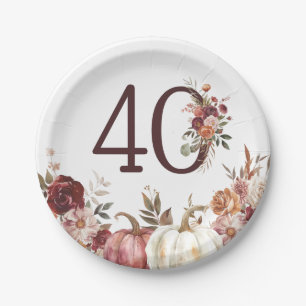 Boho Pumpkin Autumn Bloom 40th Birthday Paper Plate
