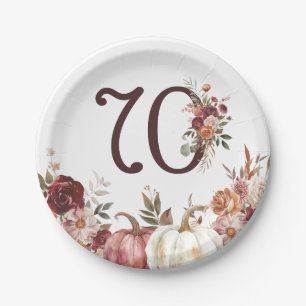 Boho Pumpkin Autumn Bloom 70th Birthday Paper Plate