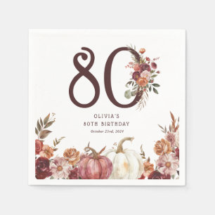 Boho Pumpkin Autumn Bloom 80th Birthday Napkin