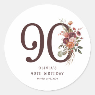 Boho Pumpkin Autumn Bloom 90th Birthday Classic Round Sticker