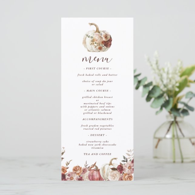 Boho Pumpkin Autumn Bloom Birthday Menu (Standing Front)