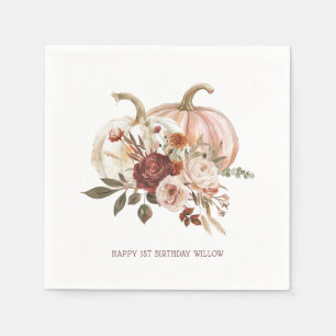 Boho Pumpkin Autumn Bloom Birthday Napkin