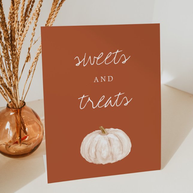 Boho Pumpkin Baby Shower Sweets and Treats Pedestal Sign (Creator Uploaded)