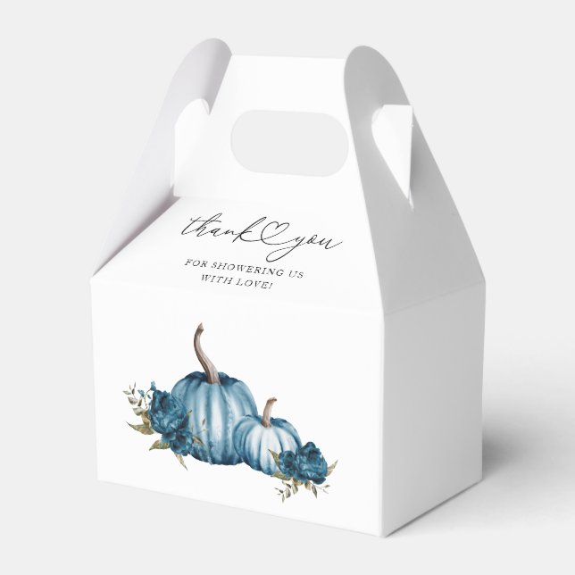Boho Pumpkin Blue Flower Baby Shower Favor Box (Front Side)