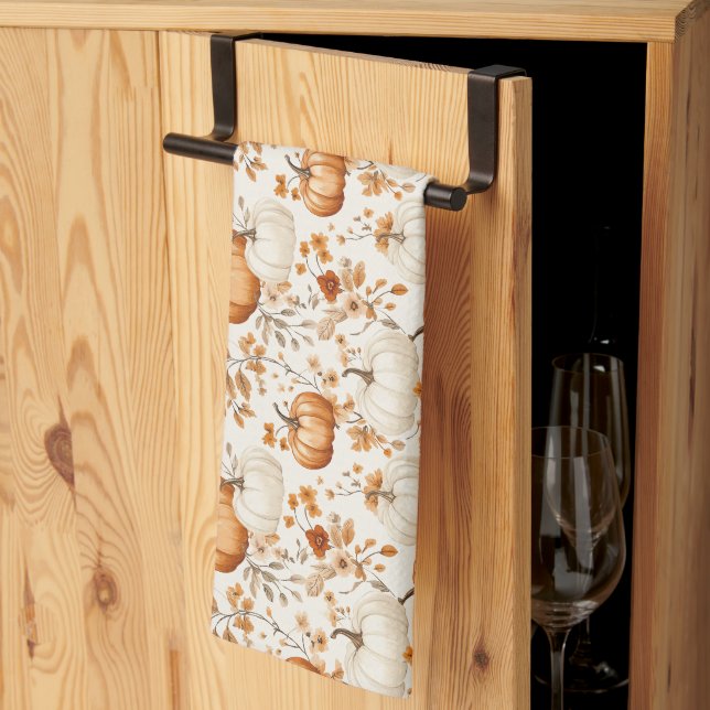 Boho Pumpkin Doodle Fall Seamless Kitchen Towel (Thirds Fold)