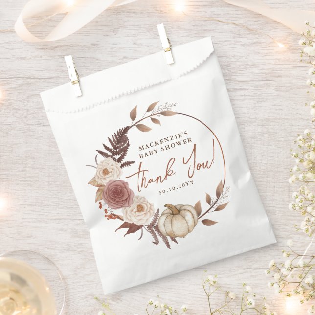 Boho Pumpkin Fall Autumn Floral Girl Baby Shower Favour Bag (Clipped)