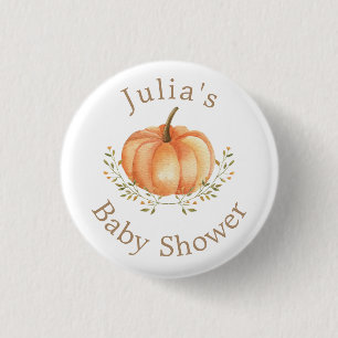 Boho Pumpkin Fall Autumn Foliage Baby Shower 1 Inch Round Button