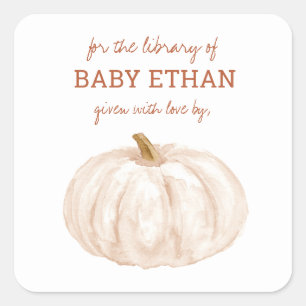Boho Pumpkin Fall Baby Shower Book Library Square Sticker