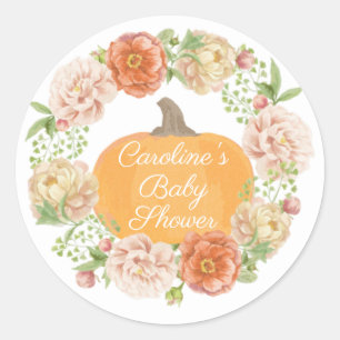 Boho Pumpkin Fall Baby Shower Watercolor Wreath Classic Round Sticker