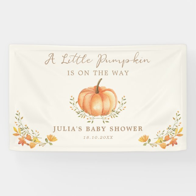 Boho Pumpkin Fall Foliage Baby Shower  Banner (Horizontal)