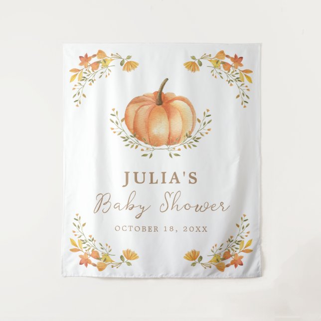 Boho Pumpkin Fall Foliage Baby Shower Party Tapestry (Front)