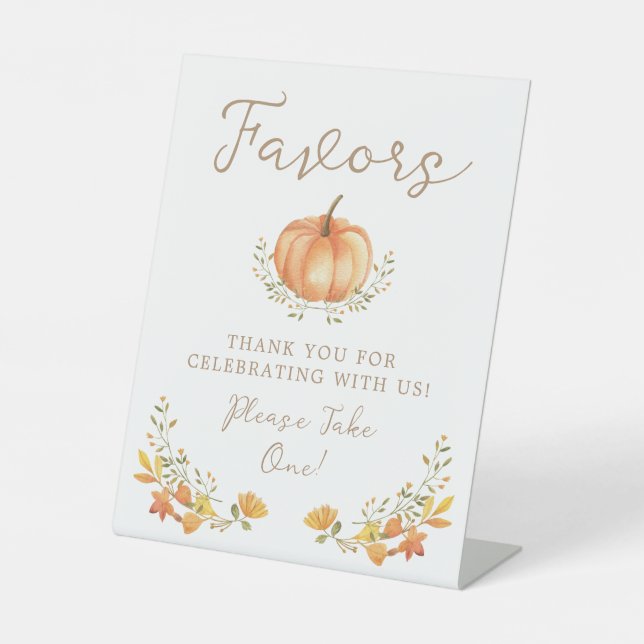 Boho Pumpkin Fall Foliage Favours Please Take One Pedestal Sign (Front)