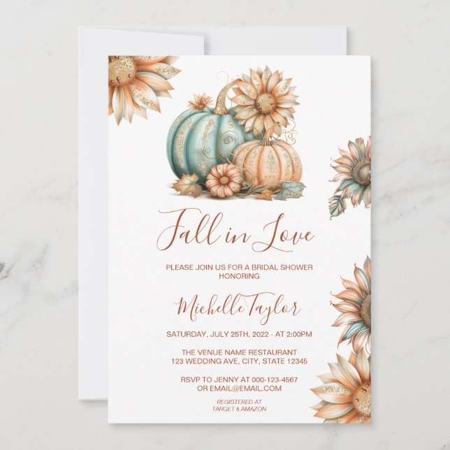 Boho Pumpkin Fall in Love Bridal Shower Invitation (Front)