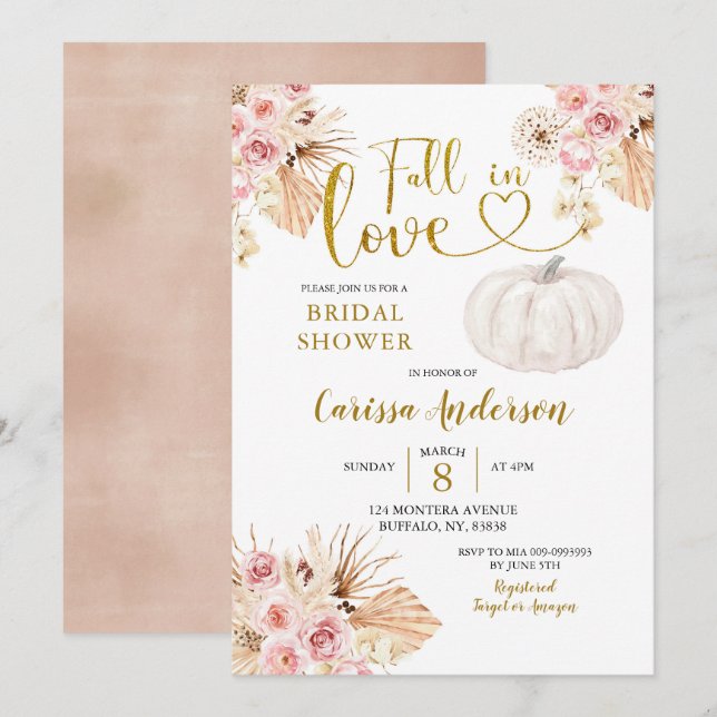 Boho Pumpkin Fall In Love Bridal Shower Invitation (Front/Back)