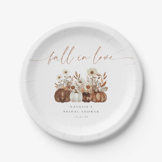 Boho Pumpkin Fall in Love Bridal Shower Paper Plate (Front)