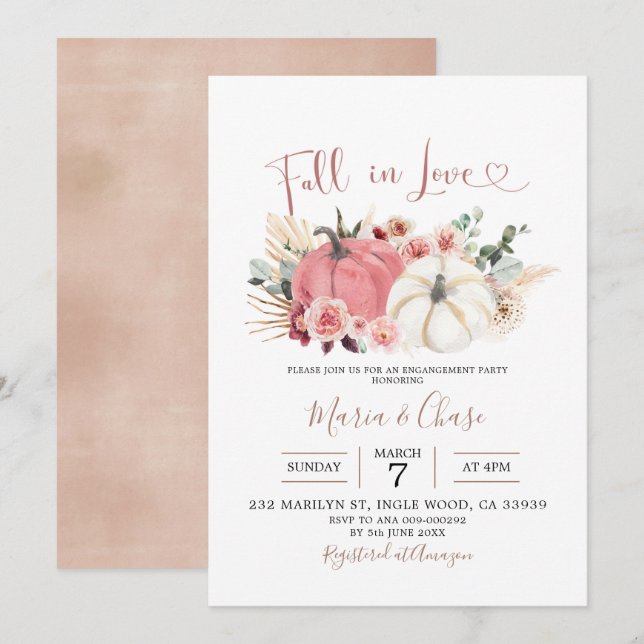 Boho Pumpkin Fall in love Engagement Party Invitation (Front/Back)
