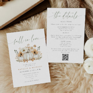 Boho Pumpkin Fall in Love QR Code Wedding Invitation