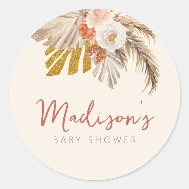 Boho Pumpkin Fall in Love with Baby Shower  Classic Round Sticker (Front)