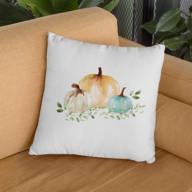 Boho Pumpkin Fall Watercolor Autumn Throw Pillow (Autumn pumpkin watercolor fall decor pillow.)