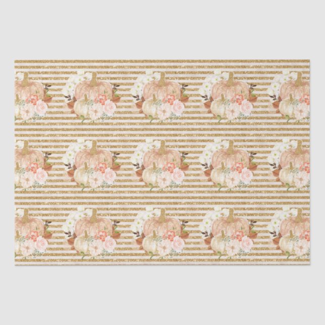 Boho pumpkin flowers gold glitter lines tissue paper (Front)