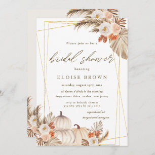 Boho Pumpkin Pampas Grass Geometric Bridal Shower Invitation
