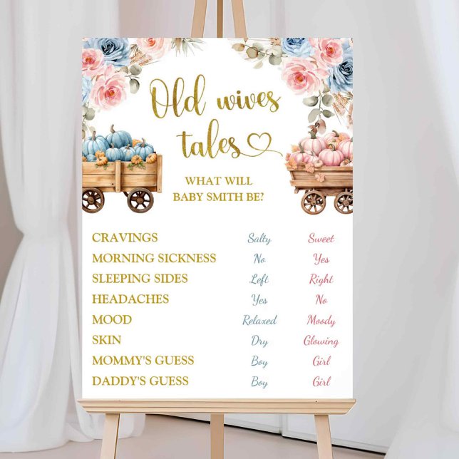 Boho Pumpkin Pampas Grass He or She Gender Reveal Poster (Creator Uploaded)