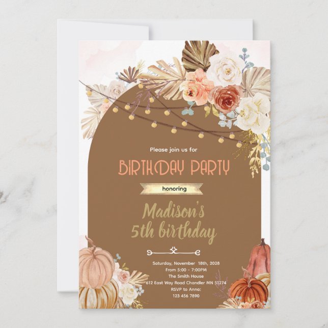 Boho Pumpkin party Invitation (Front)