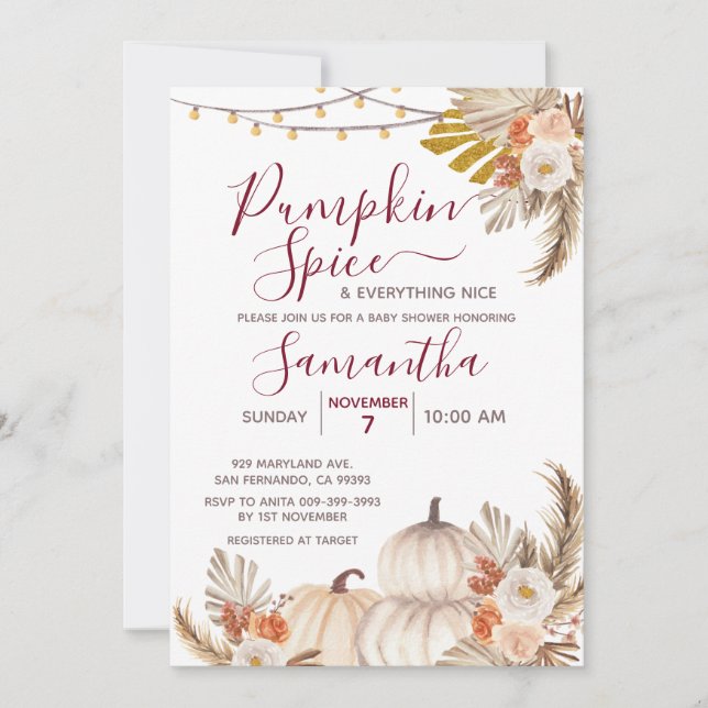 Boho Pumpkin Spice & Everything Nice Baby Shower Invitation (Front)