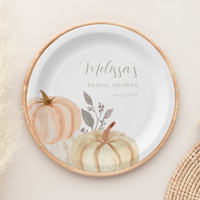 Boho Pumpkins Fall Foliage Bridal Shower  Paper Plate (Creator Uploaded)