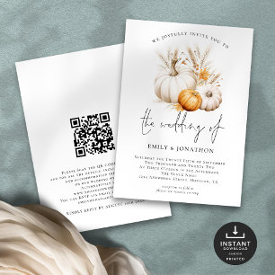 Boho Pumpkins Grasses QR Code Wedding  Invitation