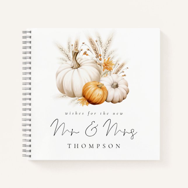 Boho Pumpkins Wishes New Mr Mrs Guest Book (Front)