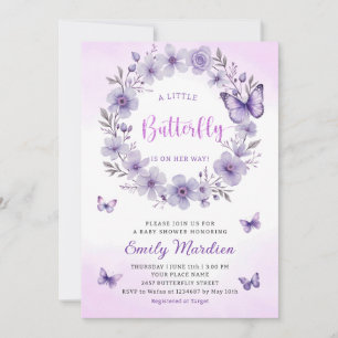 Boho Purple A Little Butterfly Girl Baby Shower Invitation