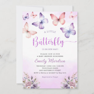 Boho Purple A Little Butterfly Girl Baby Shower Invitation