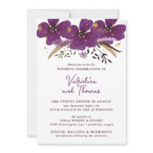 Boho Purple Aquarelle Fleurs Faire-part de mariage