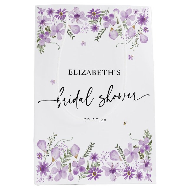 Boho Purple Bridal Shower Medium Gift Bag (Front)