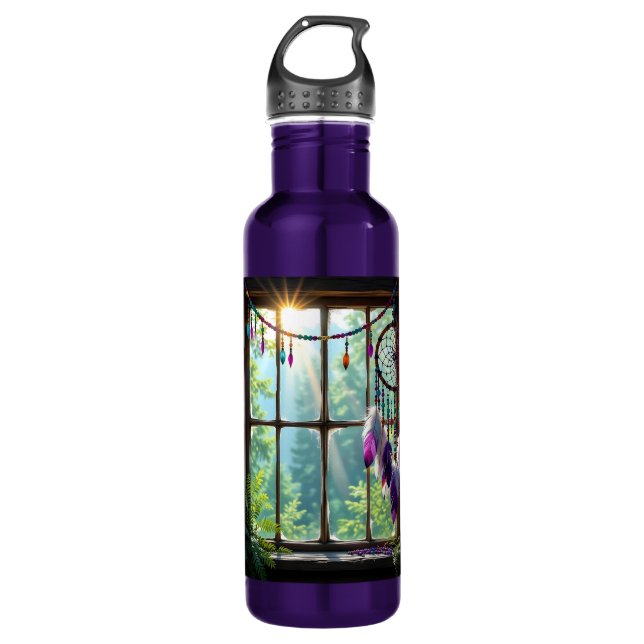 Boho Purple Dreamcatcher in Window 710 Ml Water Bottle (Front)