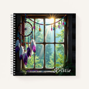 Boho Purple Dreamcatcher in Window Personalized Notebook