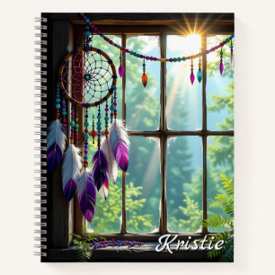Boho Purple Dreamcatcher in Window Personalized Notebook