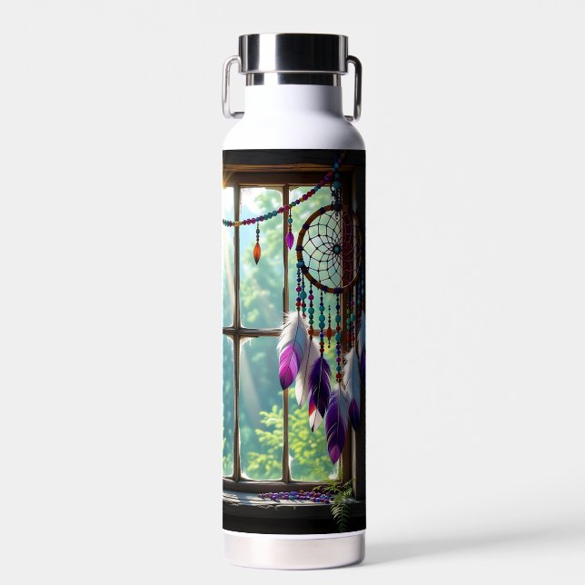 Boho Purple Dreamcatcher in Window Water Bottle (Front)